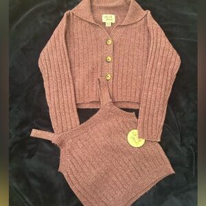 Colorful planet 2 piece set sweater cardigan and tank, size 7/8, purple